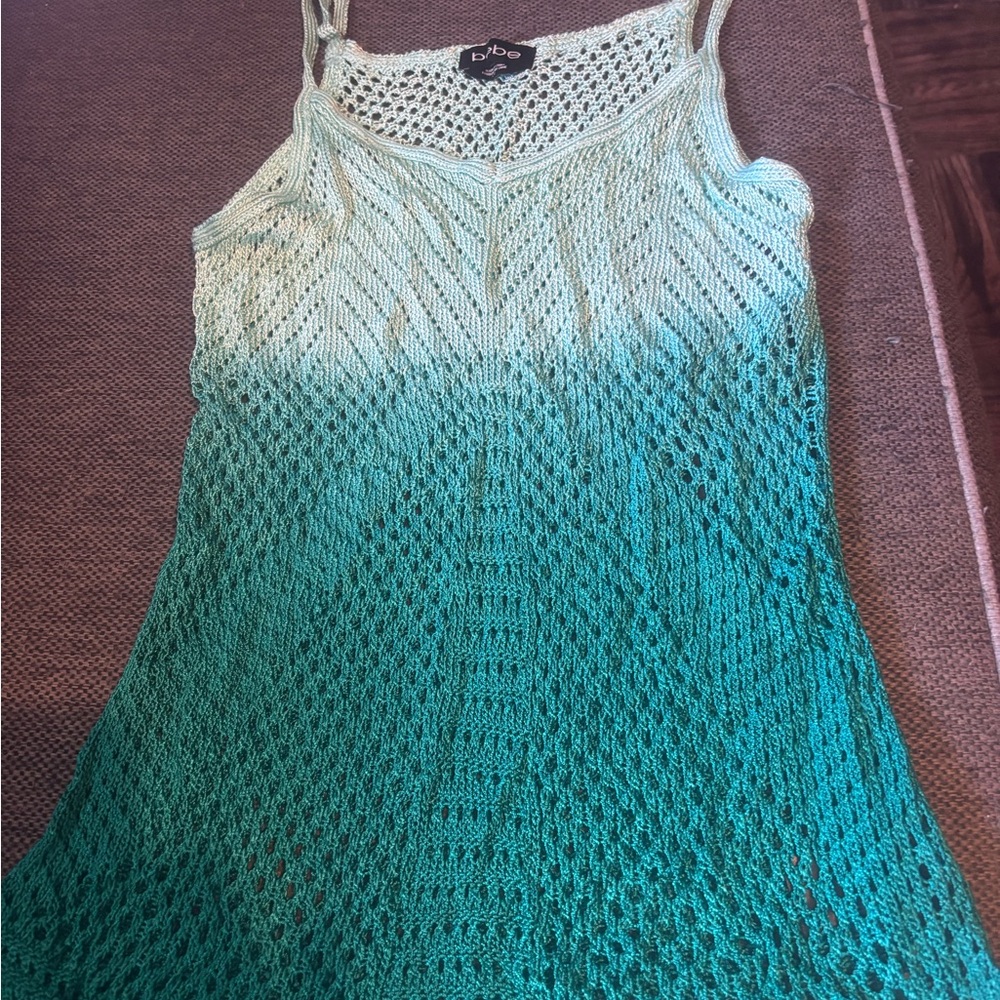 Bebe Green and Cream Gradient Tank Top